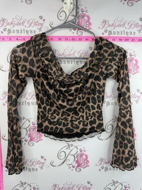 SHEIN cropped top Brown & Black Leopard Print cheetah Neck Long Sleeve Top